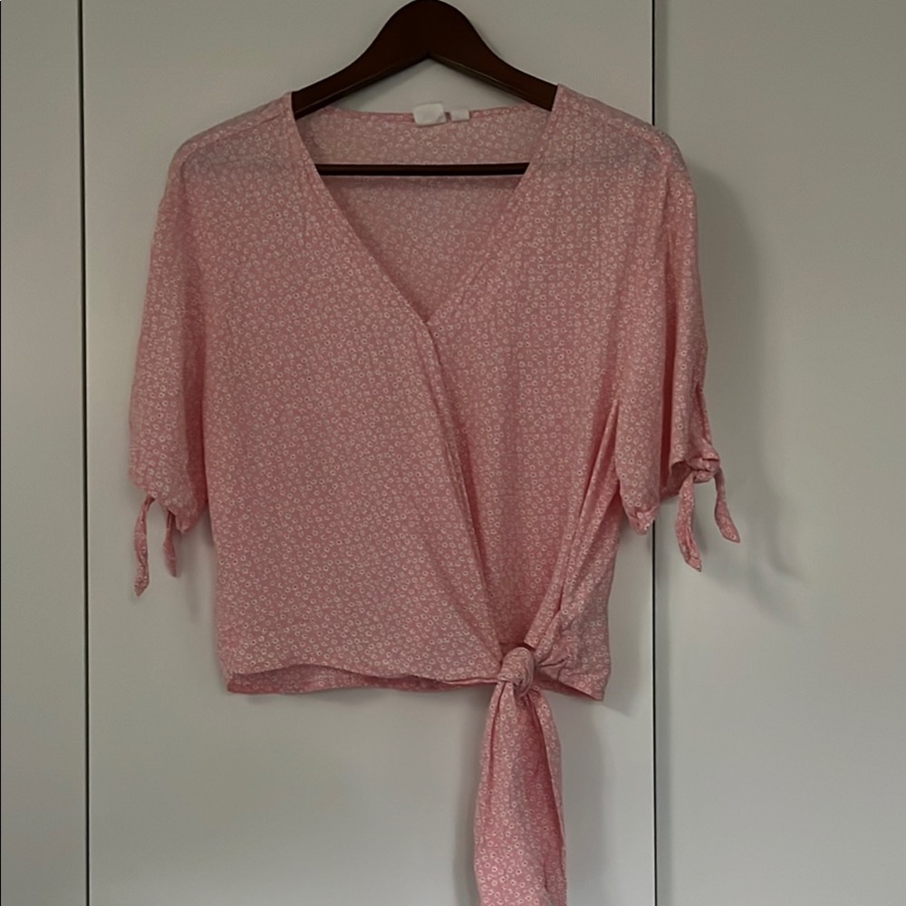 Pink Wrap Tie Blouse